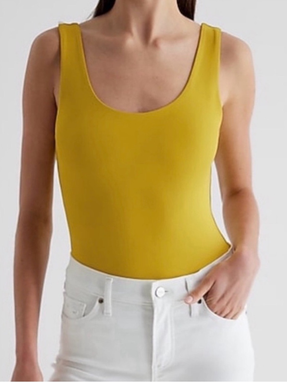Express Bright mustard Yellow Scoop Neck Bodysuit XS